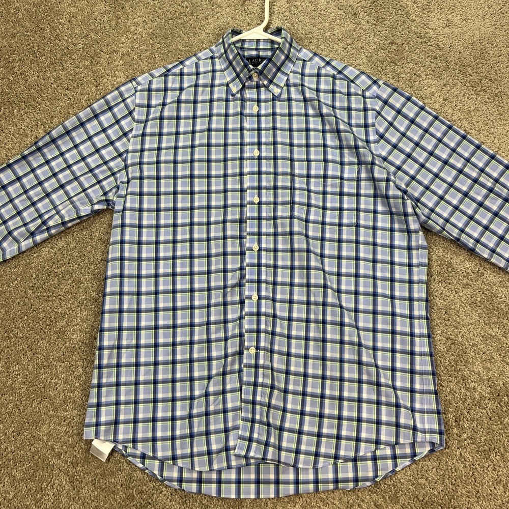 Lauren Ralph Lauren Shirt Mens 16 34/35 Blue Plaid Button Down Stretch Fabric